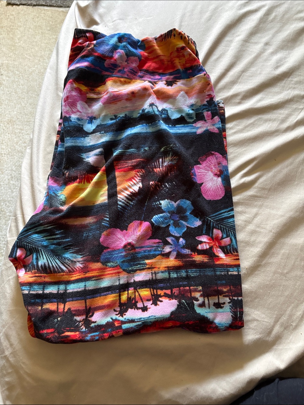 No Boundaries Black Floral Leggings with Blue and Pink Accents